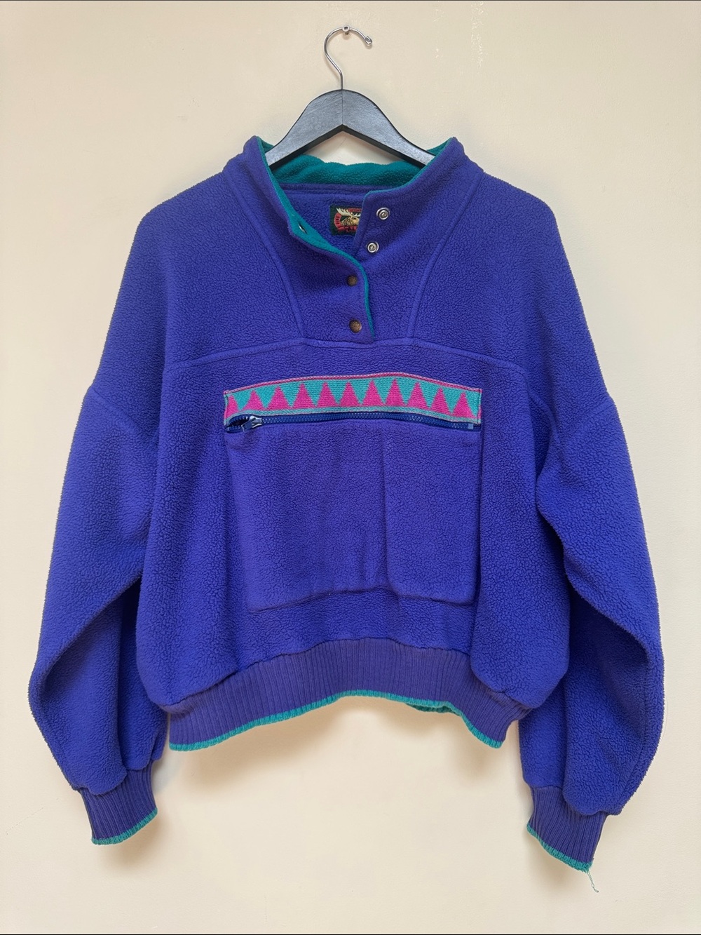 Vintage 90s ALPS Purple Fleece Pullover with Teal Accents